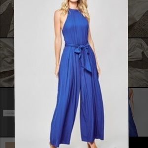 Cobalt Blue Wide Leg High Neck Tie waist jumpsuit